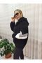 Oversize Zippered Sleeve Detail Hooded Black Coat Women - 5