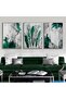 Hari̇kabi̇rev | Emerald-Silver Combination Feather-Abstract Combination | Framed Tempered Glass Table 3 Pieces Vertical