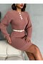 Women's Buttoned Mini Knitwear Dress - 3