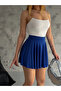 Summer Blue Flared Pleated Flexible Women's Shorts - 4