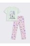 Lcw Kids Pastel Green Crew Neck Printed Short Sleeve Girls Pajama Set (S4)