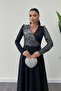 Crepe Fabric Sequin Detailed Dress - Silver - 3
