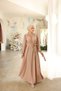 Women's Dress with Hijab Collar and Gathered Sleeves and Ribbon