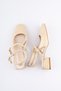 Women's Mary Jane Beige Patent Leather Open Back Square Toe Hard Hat Short Block Heels New Season - 7
