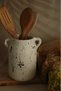 Black Patterned Vase with Handle - Decorative Handmade and Spoon Holder - 5