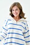 Long Sleeve Wide Zipper Collar Blue Striped Oversize Knitwear Sweater 2542 - 2
