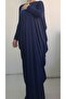 Navy Blue Draped Bat Sleeve Hijab Dress - 4