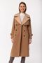 Dark Beige Cotton Gabardine Long Double Color Garnished Women's Trench Coat with Light Beige Collar 1114 - 3