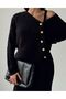 Women's Hair Braid Detailed Skirt Cardigan Crop Triple Knitwear Set - Black - 4