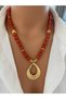 Natural Stone Orange Lava Stone and Gold Plated Special Design Women's Necklace Gift for Mother Lover - 4