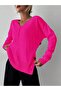 Women's Fuchsia Side Buttoned V-Neck Sweater - 4