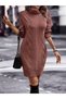 Hair Braid & Selanik Knit Patterned Links Detail Turtleneck Long Sleeve Back Detailed Cinnamon Knitwear Dress Tunic - 3