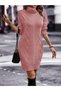 Hair Braid & Selanik Knit Patterned Links Detail Turtleneck Long Sleeve Back Detailed Powder Knitwear Dress Tunic - 3