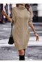 Hair Braid & Selanik Knit Patterned Links Detail Turtleneck Long Sleeve Back Detailed Stone Knitwear Dress Tunic - 3