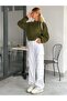 Atemoda Half Turtleneck Khaki Green Hair Knit Crop Loose Sleeve - 3