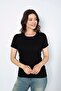 Black 4 Pieces 100% Cotton Combed Cotton Ribbed Round Neck Lace Short Sleeve Women's Undershirt - 5