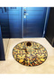 Yellow Black Themed Motif Abstract Women Patterned Round Woven Base Vintage Decorative Carpet 6171 - 4