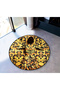 Yellow Black Themed Motif Abstract Women Patterned Round Woven Base Vintage Decorative Carpet 6171
