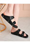 Women's Black Double Buckle Casual Slippers - 4