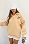 Unisex Cream Polo Neck Oversize 3 Thread Raster Embroidered Sweatshirt - 6