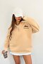 Unisex Cream Polo Neck Oversize 3 Thread Raster Embroidered Sweatshirt - 4
