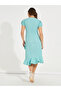 Ruffled Mock Wrap Midi Dress with Puff Sleeve - 6