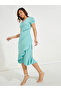 Ruffled Mock Wrap Midi Dress with Puff Sleeve - 4