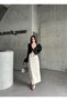 Women's Buttoned Front Long Beige Color Lycra Denim Skirt - 4