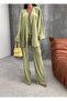 Front Beaded Beaded-Embellished Gofre Fabric Top and Pants Set - 2