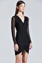 2407 Gathered V-Neck Black Tulle Dress - 2
