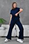 Women's Top and Pants T-Shirt Tiril Summer Modal Set - Navy Blue - 7