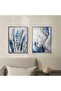 | Navy Blue Silver Combination Navy Blue Feather and Left | Framed Tempered Glass Table 2 Vertical