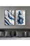 Hari̇kabi̇rev | Dark Blue-Silver Color Abstract and Flower Combination 2 | Framed Glass Table 2 Pieces Vertical