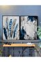 | Navy Blue Silver Combination Navy Blue Feather and Right | Framed Tempered Glass Table 2 Vertical - 2