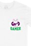 White T-Shirt with Purple Gamer Hand Pocket Logo Design - 2