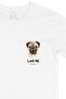 White T-Shirt with Love Me Pug Dog Pocket Logo Design - 2