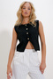 Women's Black Crew Neck Gold Button Detailed Knitwear Vest Alc-X12682 - 5