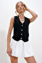 Women's Black Buttoned Jean Vest Alc-X12680 - 3