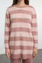 Dusty Rose Striped Knitwear Cardigan Pants Top-Down Set Tctaw25Us00034 - 3