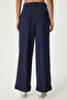 Women's Navy Blue Wide Leg Comfortable Woven Pants Fn03365 - 5