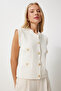 Women's Bone Stylish Buttoned Textured Knitwear Vest Dp00210 - 5