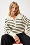 Women's Cream Black Buttoned Collar Knitwear Sweater LX00040