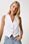 Women's White V-Neck Crop Denim Vest Yl00002 - 3