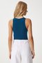 Women's Petrol Blue Crew Neck Snap Fastener Woven Body Fn03363 - 5