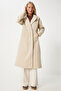 Women's Beige Double-Breasted Collared Cashmere Coat Dd01337 - 5