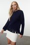 Navy Blue Soft Textured Tassel Detailed Knitwear Sweater Twoaw25Kz00063 - 2