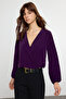 Dark Purple Slim Double Breasted Neckline Stretchy Knitted Blouse Twoaw20Bz0810