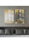 Hari̇kabi̇rev | Gray-Gold Combination Abstract Shapes 4 | Framed Glass Table 2 Pieces Vertical