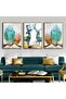 | Turquoise-Gold Most Stylish Flower-Deer Combination | Framed Tempered Glass Table 3 Vertical