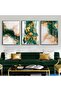 Hari̇kabi̇rev | Emerald-Gold Combination Flower-Abstract Combination | Framed Tempered Glass Table 3 Pieces Vertical